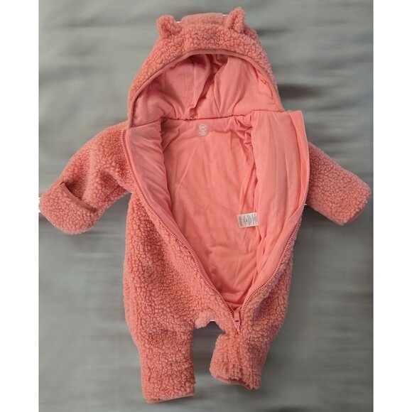 NWT Wonder Nation Teddy Fleece Pram Pink, 6-9M Hooded Bunting Suit - Picture 2 of 4